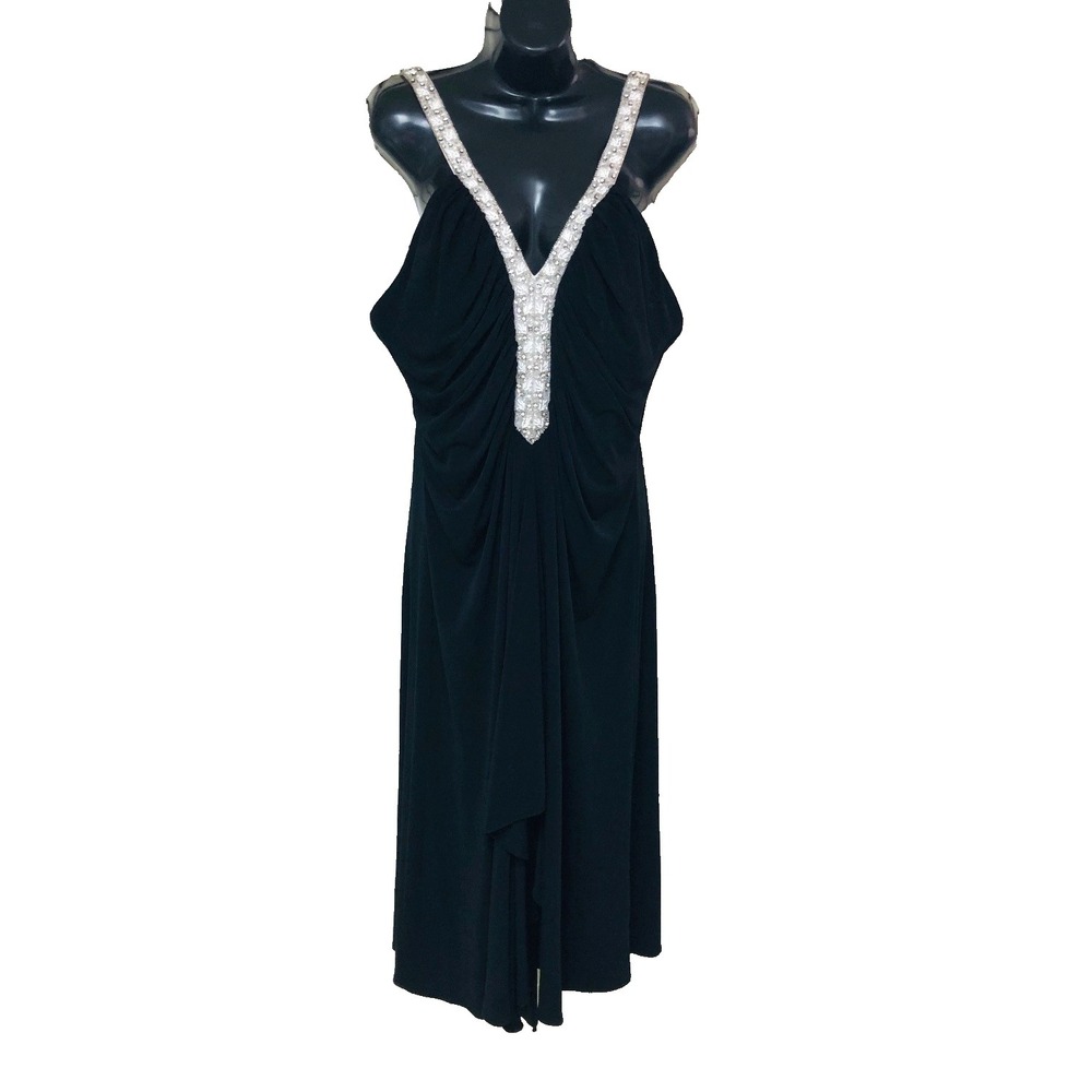 J S Boutique Womens Midi Cocktail Dress‎ Beads Ruch Slinky Whimsigoth 14 L XL